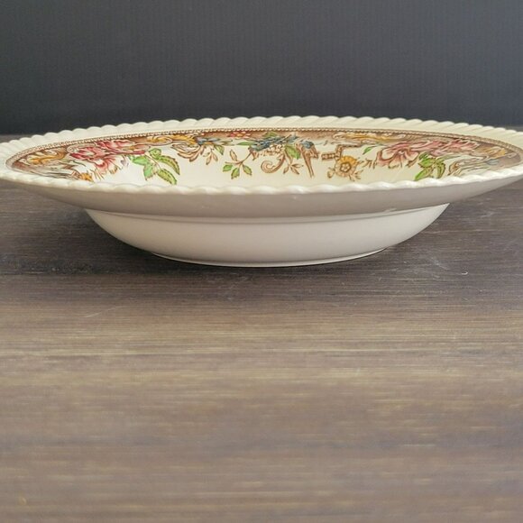 Vintage Johnson Bros Devonshire Gravy Boat & Plate Old English Floral & Bird - Picture 3 of 14